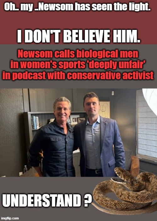 Are there transsnakes now .. Did NANCYs nephew change ? | I DON'T BELIEVE HIM. Oh.. my ..Newsom has seen the light. | made w/ Imgflip meme maker