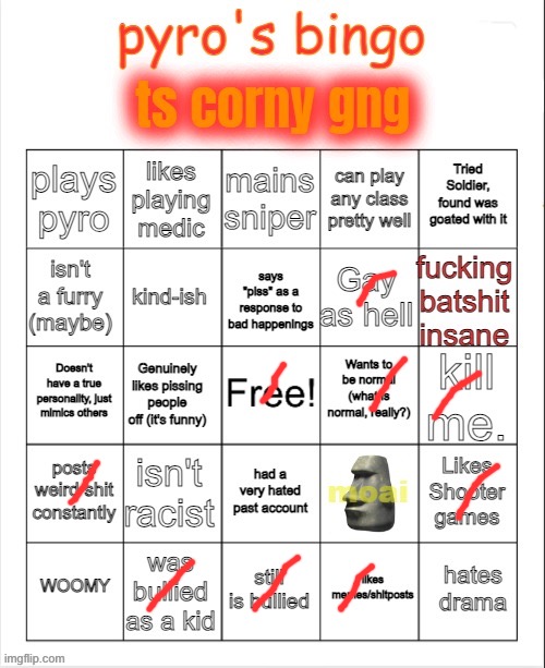 Pyro's bingo | image tagged in pyro's bingo | made w/ Imgflip meme maker