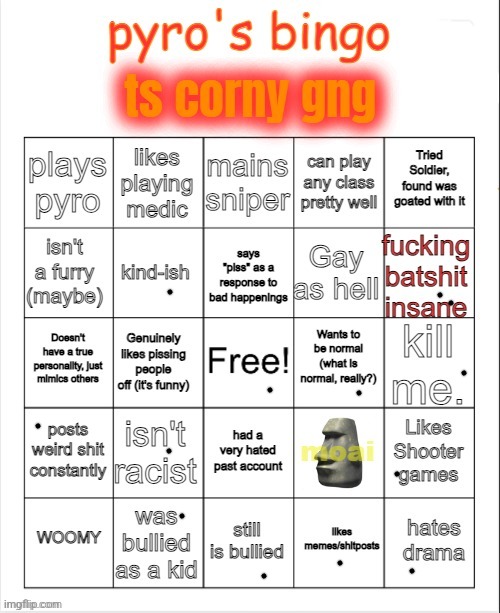 Pyro's bingo | image tagged in pyro's bingo | made w/ Imgflip meme maker