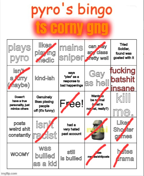 Pyro's bingo | image tagged in pyro's bingo | made w/ Imgflip meme maker