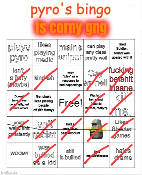 Pyro's bingo | image tagged in pyro's bingo | made w/ Imgflip meme maker