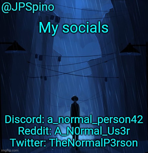 Spino LN temp 2025 | My socials; Discord: a_normal_person42
Reddit: A_N0rmal_Us3r
Twitter: TheNormalP3rson | image tagged in spino ln temp 2025 | made w/ Imgflip meme maker