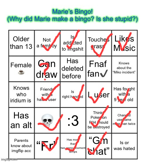 blergh | image tagged in the marie bingo | made w/ Imgflip meme maker