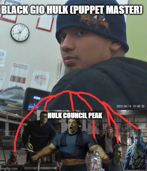 hulk council | BLACK GIO HULK (PUPPET MASTER); HULK COUNCIL PEAK | image tagged in hulk | made w/ Imgflip meme maker