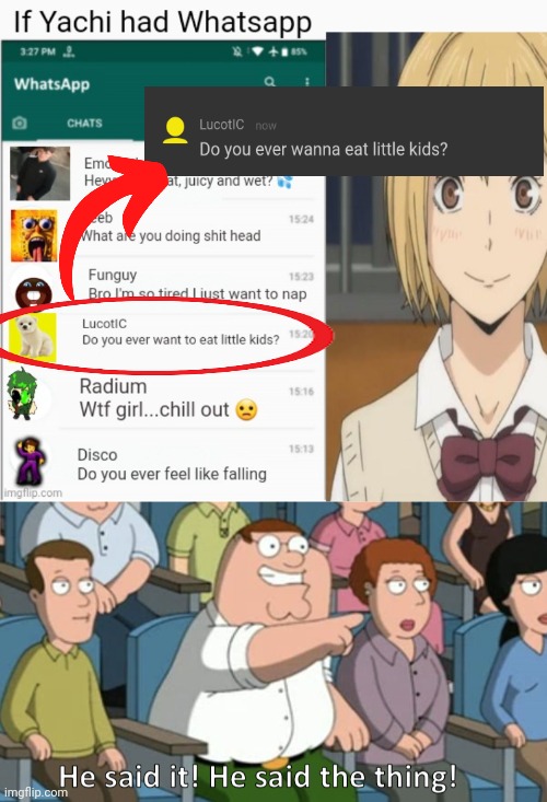 Meow | image tagged in if yachi had whatsapp,he said the thing | made w/ Imgflip meme maker