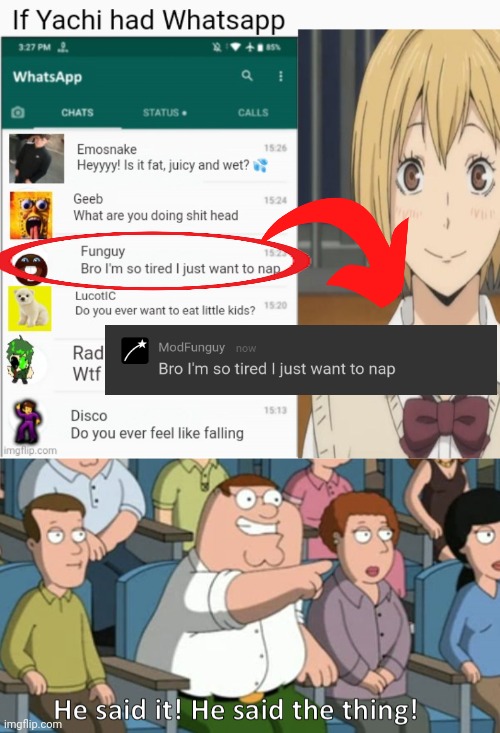 image tagged in if yachi had whatsapp,he said the thing | made w/ Imgflip meme maker