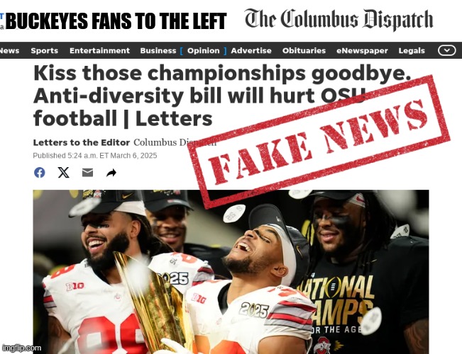 Columbus Dispatch meme | BUCKEYES FANS TO THE LEFT | image tagged in ohio state buckeyes,college football,sports,fake news,memes,nfl memes | made w/ Imgflip meme maker