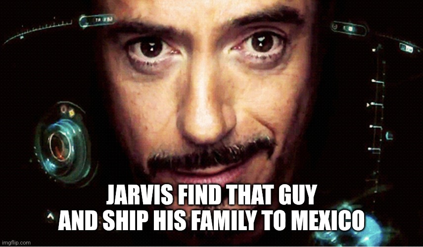 Jarvis | JARVIS FIND THAT GUY AND SHIP HIS FAMILY TO MEXICO | image tagged in jarvis | made w/ Imgflip meme maker