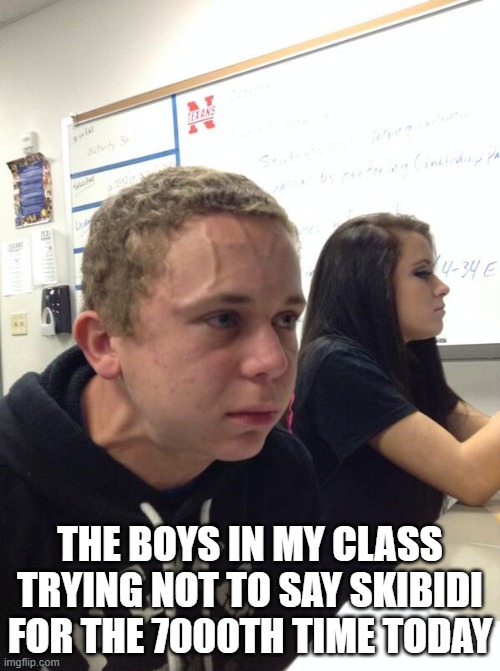 Hold fart | THE BOYS IN MY CLASS TRYING NOT TO SAY SKIBIDI FOR THE 7000TH TIME TODAY | image tagged in hold fart | made w/ Imgflip meme maker