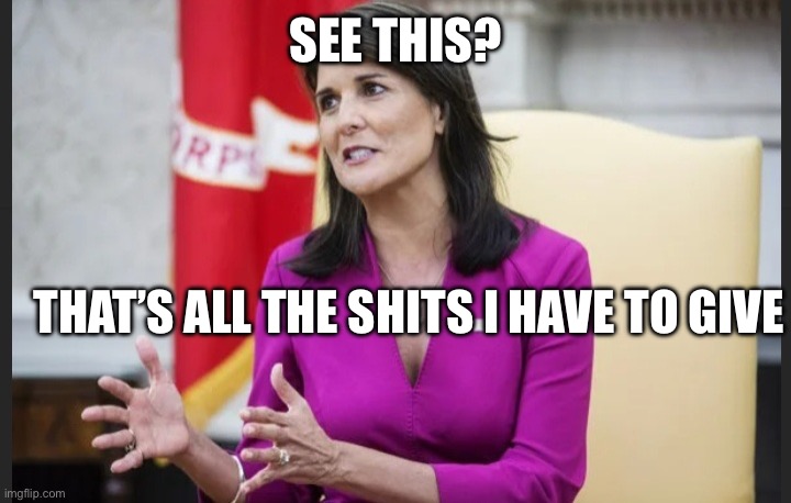Empty hands Haley | SEE THIS? THAT’S ALL THE SHITS I HAVE TO GIVE | image tagged in empty hands haley | made w/ Imgflip meme maker