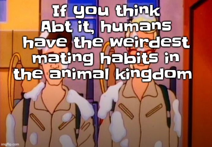 Like oh you're culturally bound to your mate now since you put ink in a pattern on a piece of mutilated tree | If you think Abt it, humans have the weirdest mating habits in the animal kingdom | image tagged in gozer jizz | made w/ Imgflip meme maker