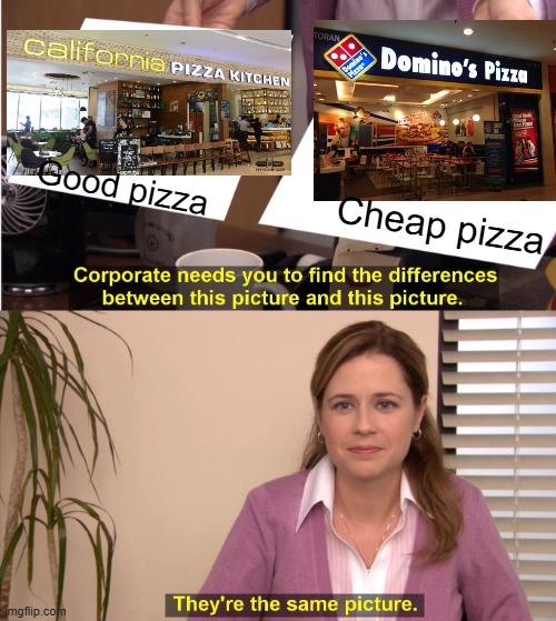 They're The Same Picture Meme | Good pizza; Cheap pizza | image tagged in memes,they're the same picture | made w/ Imgflip meme maker