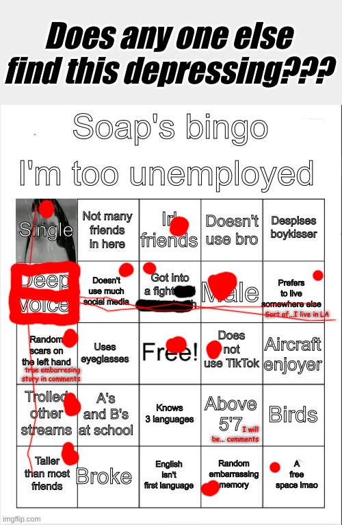 bingo time | Does any one else find this depressing??? Sort of...I live in LA; true embarresing  story in comments; I will be... comments | image tagged in soap's bingo,bingo | made w/ Imgflip meme maker