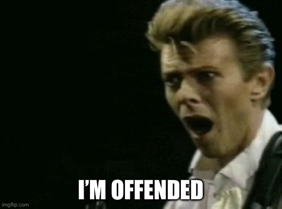 Offended David Bowie | I’M OFFENDED | image tagged in offended david bowie | made w/ Imgflip meme maker