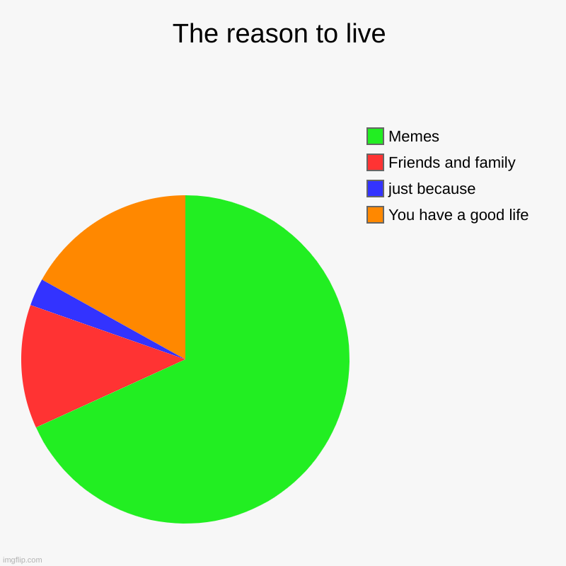 The reason to live | The reason to live | You have a good life, just because, Friends and family, Memes | image tagged in charts,pie charts,memes | made w/ Imgflip chart maker