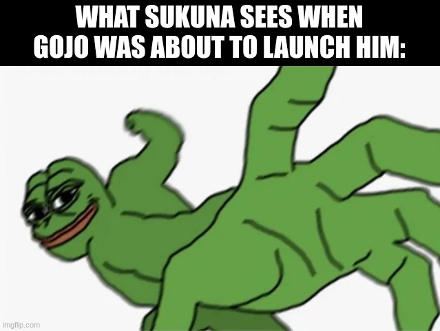 flings him at the speed of light | WHAT SUKUNA SEES WHEN GOJO WAS ABOUT TO LAUNCH HIM: | image tagged in pepe punch | made w/ Imgflip meme maker