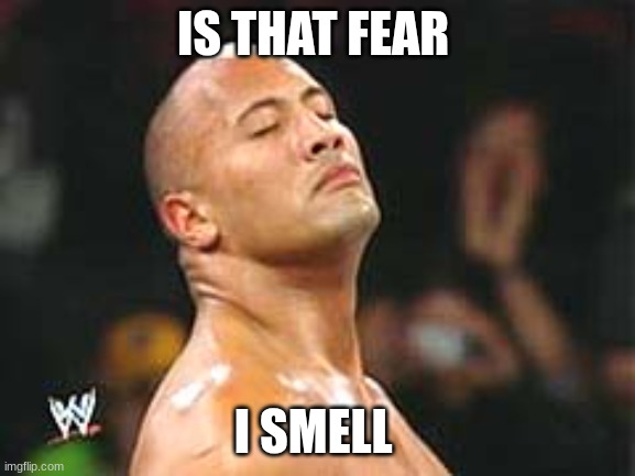 Rock Smelling fear | IS THAT FEAR; I SMELL | image tagged in the rock smelling | made w/ Imgflip meme maker