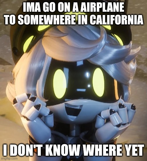 Announcement time | IMA GO ON A AIRPLANE TO SOMEWHERE IN CALIFORNIA; I DON'T KNOW WHERE YET | image tagged in happy n | made w/ Imgflip meme maker