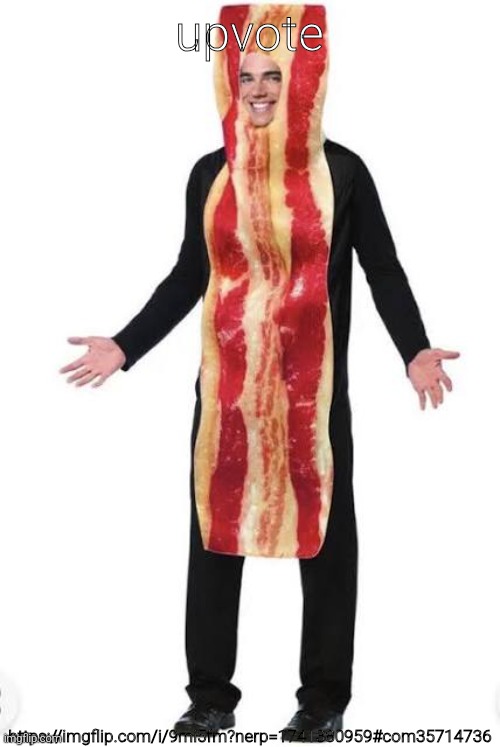 Bacon Suit | upvote; https://imgflip.com/i/9mi5fm?nerp=1741380959#com35714736 | image tagged in bacon suit | made w/ Imgflip meme maker