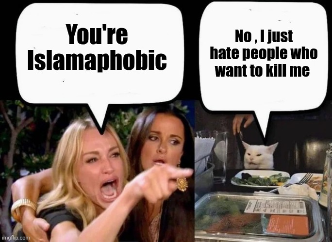 Don't eat the Cat | You're Islamaphobic No , I just hate people who want to kill me | image tagged in don't eat the cat | made w/ Imgflip meme maker