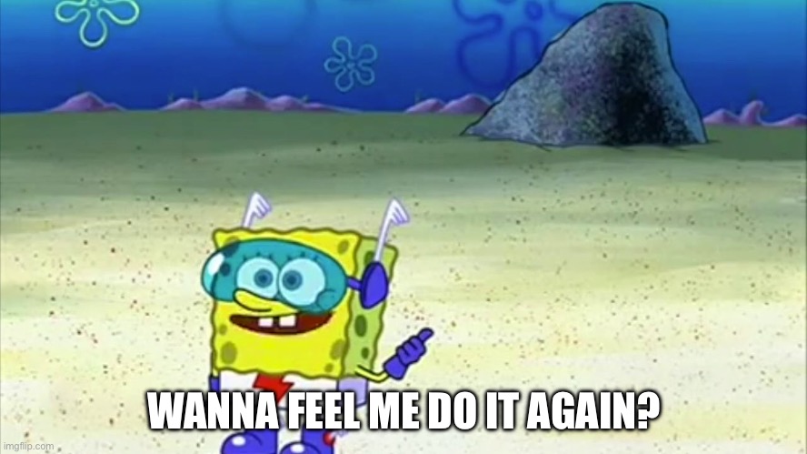 spongebob wanna see me do it again | WANNA FEEL ME DO IT AGAIN? | image tagged in spongebob wanna see me do it again | made w/ Imgflip meme maker