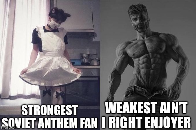 Strongest Fan VS Weakest Fan | STRONGEST SOVIET ANTHEM FAN; WEAKEST AIN’T I RIGHT ENJOYER | image tagged in strongest fan vs weakest fan | made w/ Imgflip meme maker