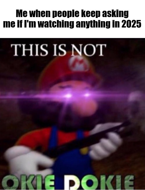 This Ain't Gonna Look Good at the Pearly Gates | Me when people keep asking me if I'm watching anything in 2025 | image tagged in this is not okey dokie | made w/ Imgflip meme maker