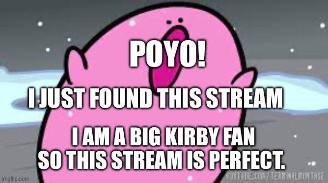 Poyo! | POYO! I JUST FOUND THIS STREAM; I AM A BIG KIRBY FAN SO THIS STREAM IS PERFECT. | image tagged in kirby s poyo | made w/ Imgflip meme maker