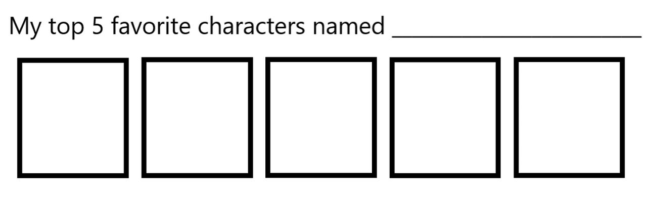 top 5 favorite characters named blank Blank Meme Template