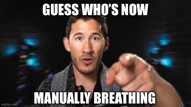 Markiplier pointing | GUESS WHO’S NOW; MANUALLY BREATHING | image tagged in markiplier pointing | made w/ Imgflip meme maker