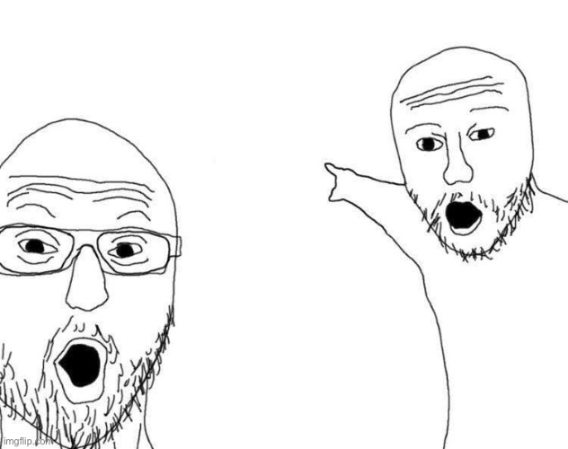 two soyjacks pointing | image tagged in two soyjacks pointing | made w/ Imgflip meme maker