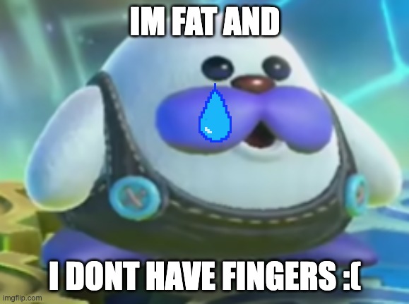 poor guy | IM FAT AND; I DONT HAVE FINGERS :( | image tagged in frosty,dumb | made w/ Imgflip meme maker