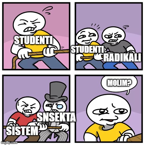 blank rope pull | STUDENTI; STUDENTI; RADIKALI; MOLIM? SNSEKTA; SISTEM | image tagged in blank rope pull | made w/ Imgflip meme maker