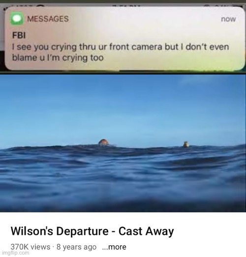 Castaway | image tagged in i see you crying thru your front camera | made w/ Imgflip meme maker