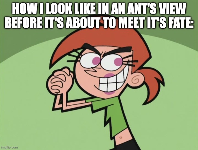 How an ant sees a person who's about to step on it: | HOW I LOOK LIKE IN AN ANT'S VIEW BEFORE IT'S ABOUT TO MEET IT'S FATE: | image tagged in vicky from the fairly oddparents,funny,memes,relatable,ants,how i look like | made w/ Imgflip meme maker