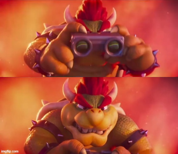 Bowser with binoculars | image tagged in bowser with binoculars | made w/ Imgflip meme maker