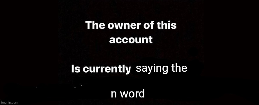 The owner of this account is currently | saying the; n word | image tagged in the owner of this account is currently | made w/ Imgflip meme maker