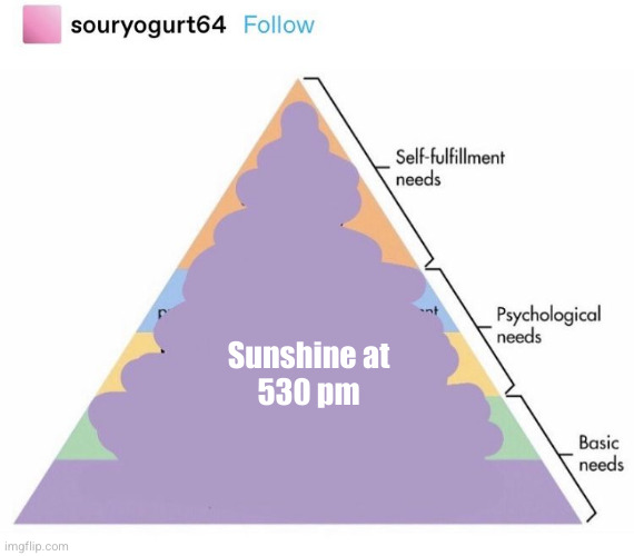 This fulfills all these | Sunshine at
530 pm | image tagged in needs pyramid | made w/ Imgflip meme maker