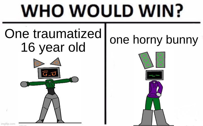 mako told me to make this currently hanging out at his house | one horny bunny; One traumatized 16 year old | image tagged in memes,who would win | made w/ Imgflip meme maker