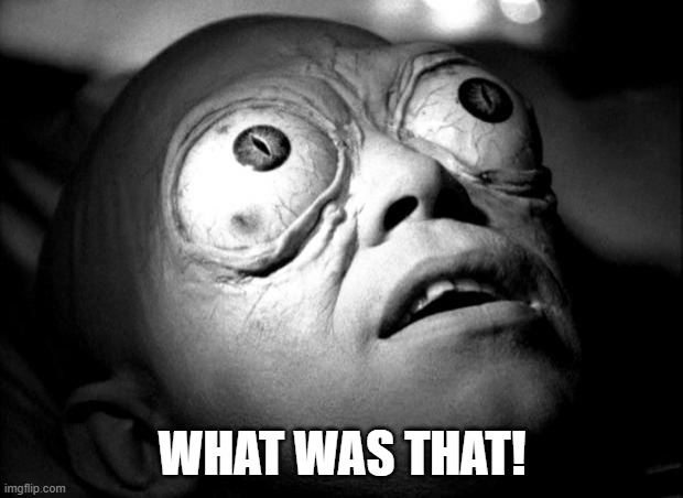 The post above is insane! | WHAT WAS THAT! | image tagged in outer limits mutant | made w/ Imgflip meme maker