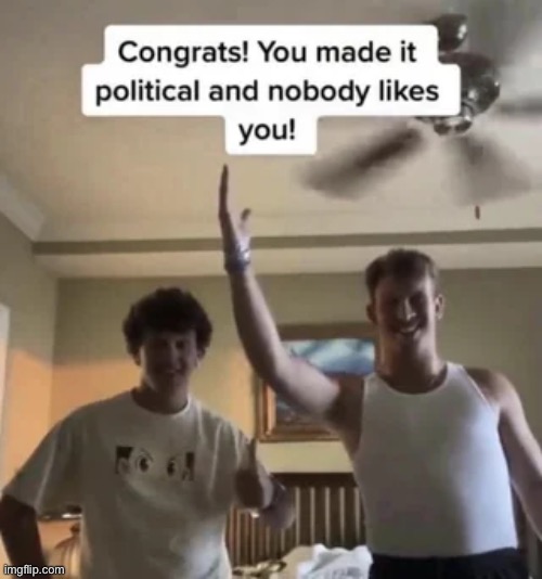 You made it political nobody likes you. | image tagged in you made it political nobody likes you | made w/ Imgflip meme maker