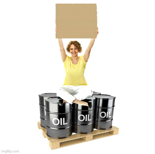 Mature American Woman Sitting On Oil Barrels | image tagged in mature american woman sitting on oil barrels | made w/ Imgflip meme maker