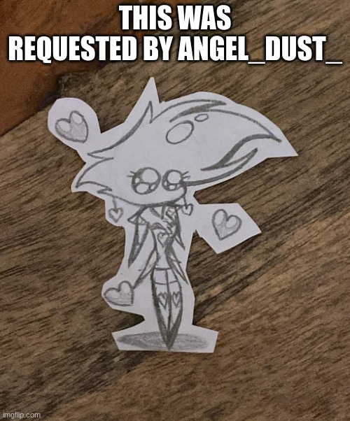 THIS WAS REQUESTED BY ANGEL_DUST_ | image tagged in angel dust,hazbin,hazbin hotel,drawing,cute,chibi | made w/ Imgflip meme maker