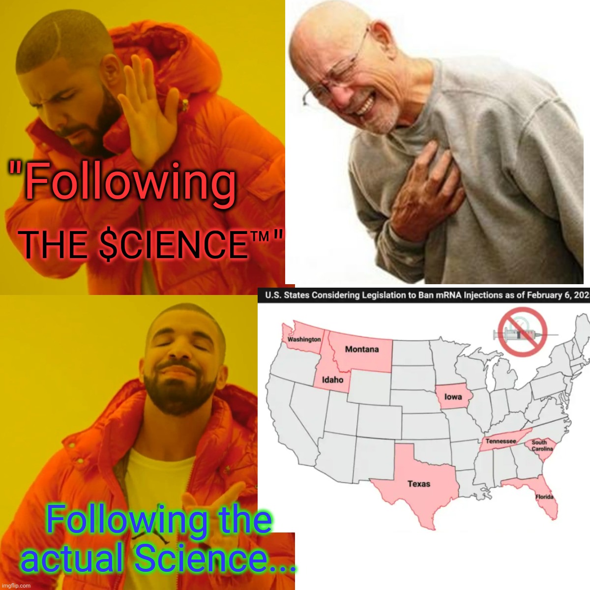 Drake Hotline Bling Meme | THE $CIENCE™" Following the actual Science... "Following | image tagged in memes,drake hotline bling | made w/ Imgflip meme maker