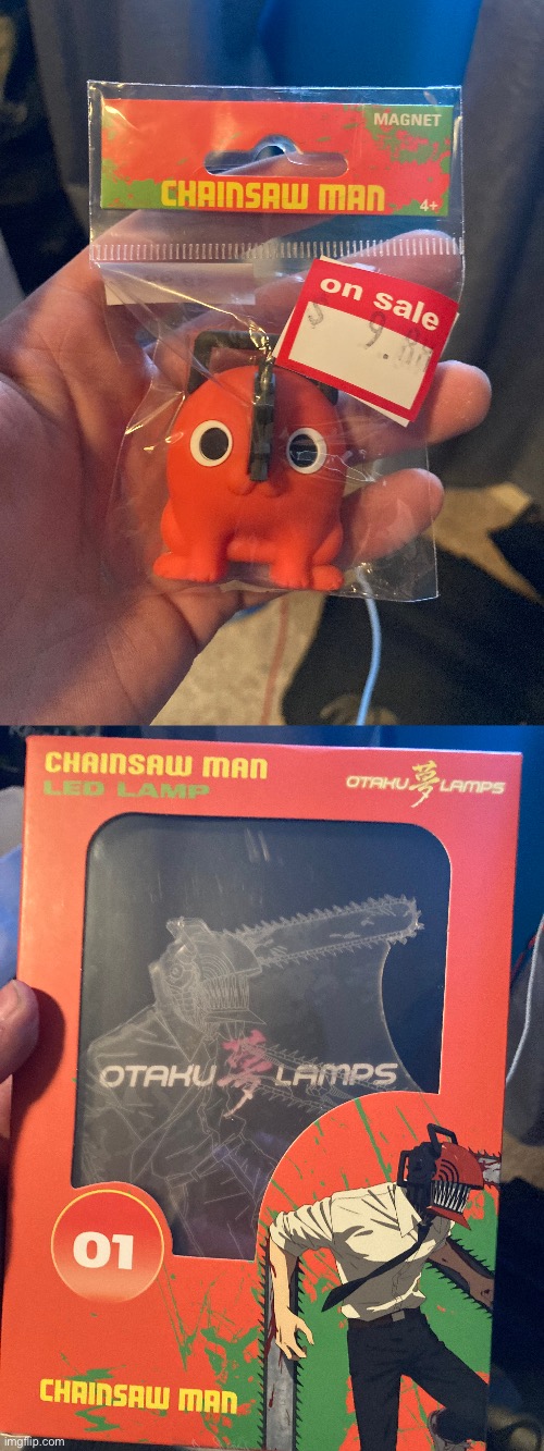 Got a magnet and a lamp at the mall today. Cost $40 but they were worth it. | image tagged in chainsaw man | made w/ Imgflip meme maker