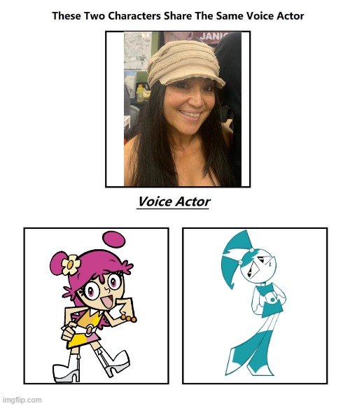 Janice Kawaye | image tagged in same voice actor,janice kawaye,hi hi puffy ami yumi,my life as a teenage robot,cartoon network,nickelodeon | made w/ Imgflip meme maker