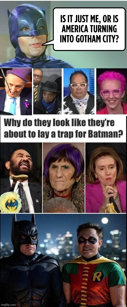 Demorhhoids are Batman villains | image tagged in batman,donald trump,elon musk | made w/ Imgflip meme maker