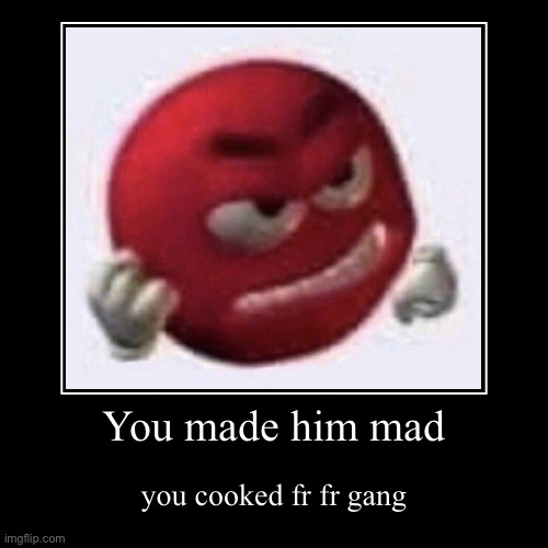 You made him mad | you cooked fr fr gang | image tagged in funny,demotivationals | made w/ Imgflip demotivational maker