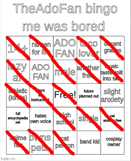 I was bored so I picked a random bingo from the meme templates | image tagged in theadofan bingo | made w/ Imgflip meme maker