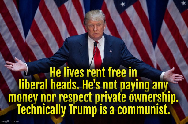 Donald Trump | He lives rent free in liberal heads. He's not paying any money nor respect private ownership. Technically Trump is a communist. | image tagged in donald trump | made w/ Imgflip meme maker